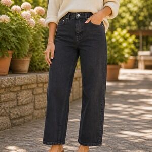Madewell The Arc-Leg Jean in Lunar Wash Black High Rise Curved Leg Denim 28